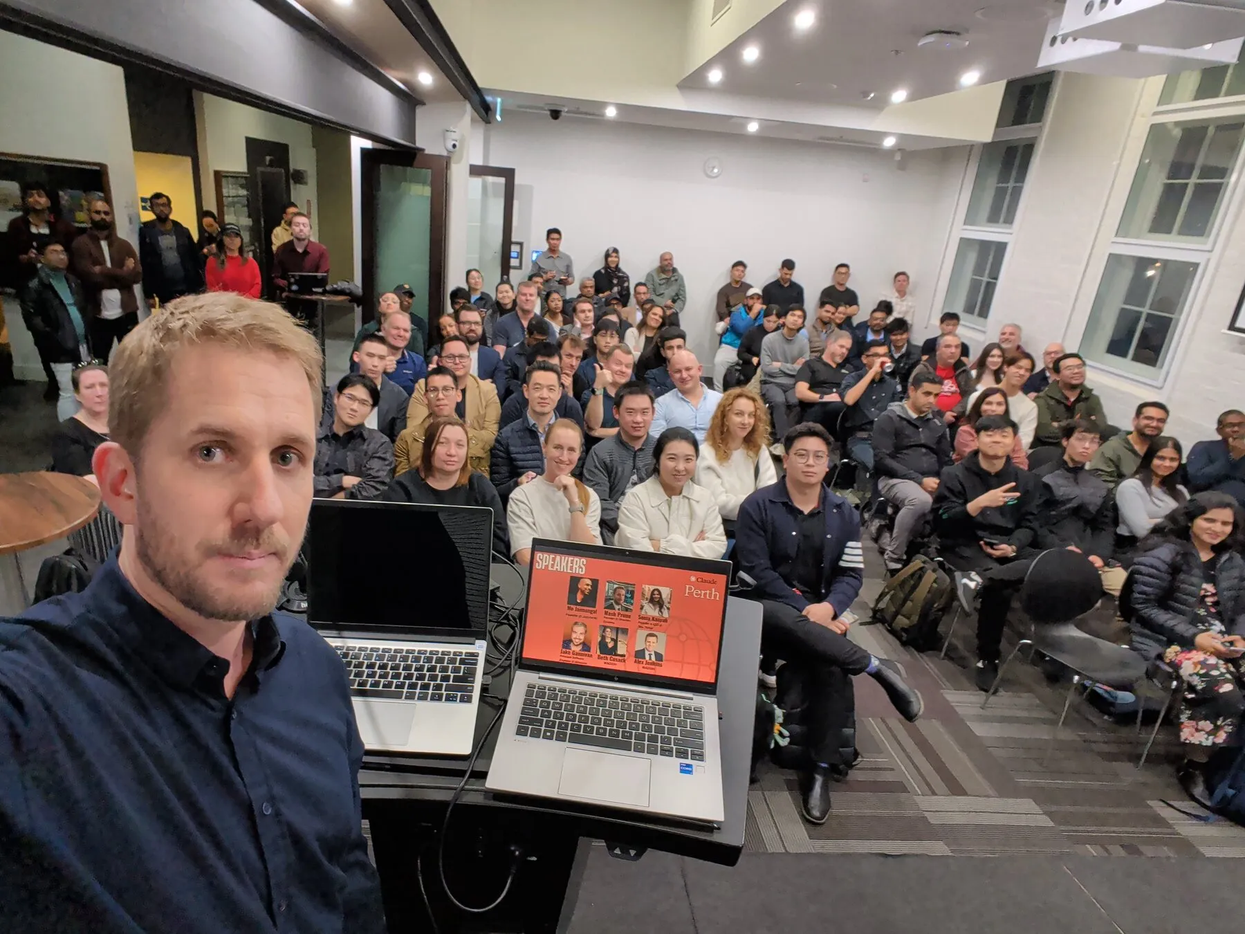 Mash Prime speaking to a full room at the Claude Community meetup in Perth